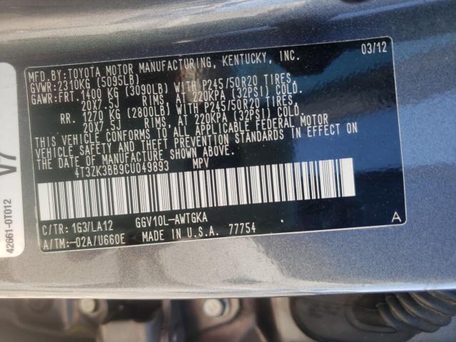 Photo 10 from auction – 2012 TOYOTA VENZA LE with VIN 4T3ZK3BB9CU049893