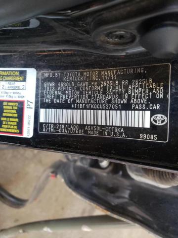 Photo 10 from auction – 2012 TOYOTA CAMRY BASE with VIN 4T1BF1FK0CU527051