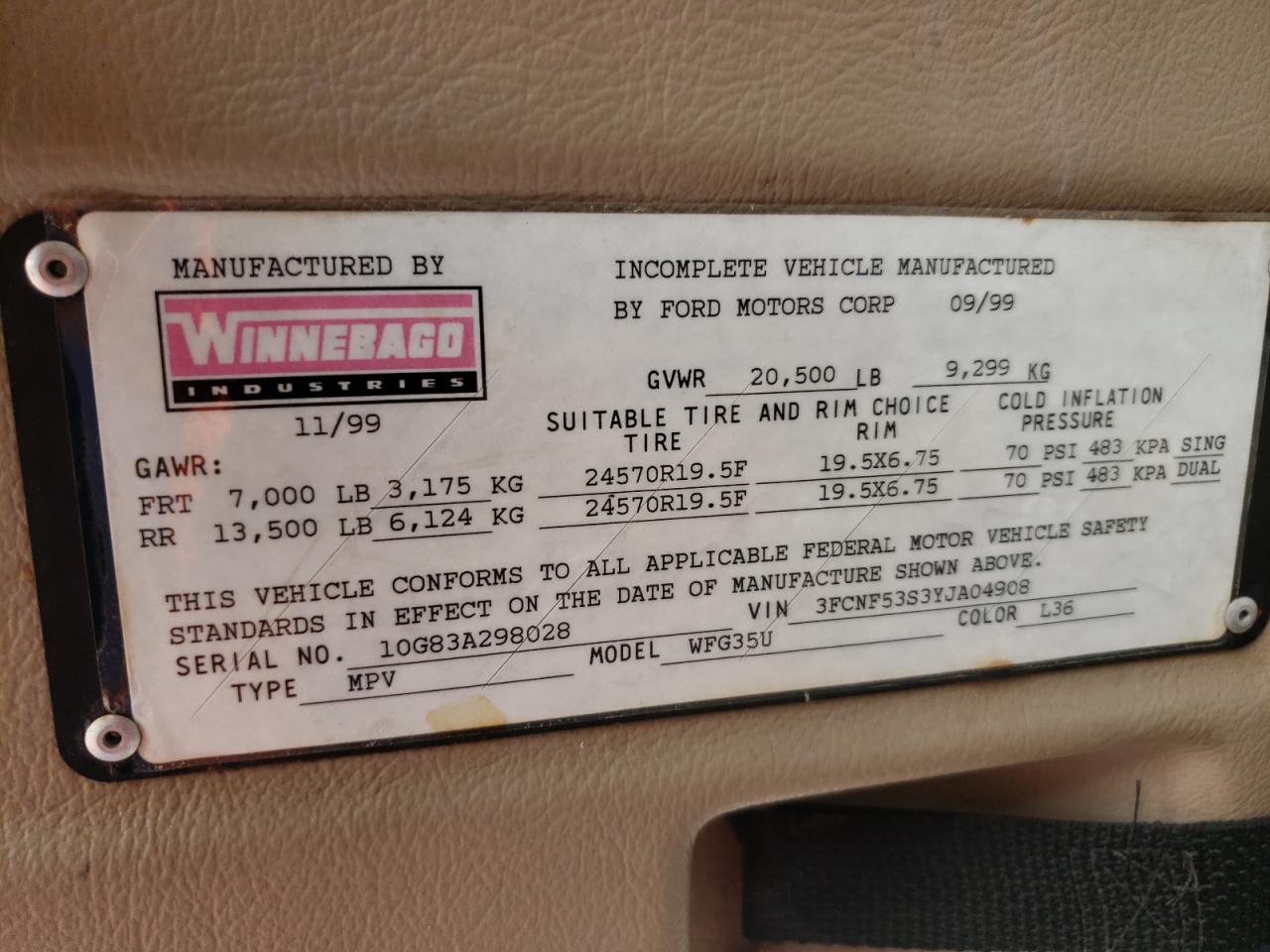 Photo 11 from auction – 2000 FORD F550 SUPER with VIN 3FCNF53S3YJA04908
