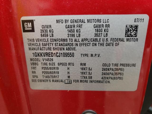 Photo 10 from auction – 2012 GMC ACADIA SLT with VIN 1GKKVRED1CJ109550