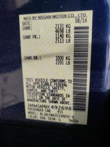 Photo 10 from auction – 2014 NISSAN MAXIMA S with VIN 1N4AA5AP6EC492698