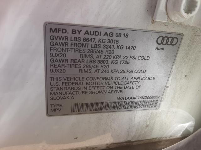 Photo 10 from auction – 2019 AUDI Q7 PREMIUM with VIN WA1AAAF76KD006659