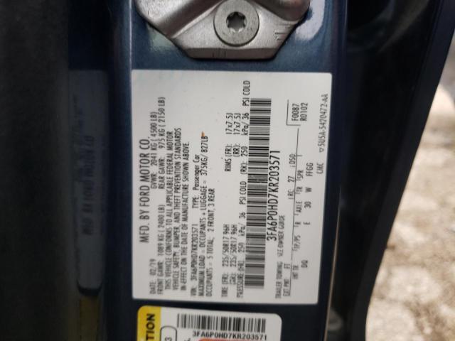 Photo 10 from auction – 2019 FORD FUSION SE with VIN 3FA6P0HD7KR203571