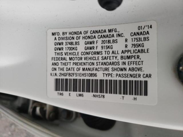 Photo 10 from auction – 2014 HONDA CIVIC LX with VIN 2HGFB2F51EH510896