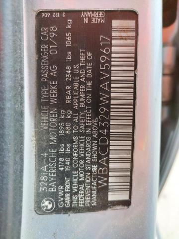 Photo 10 from auction – 1998 BMW 328 I AUTO with VIN WBACD4329WAV59617