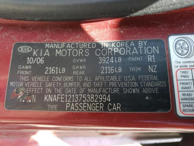 Photo 10 from auction – 2007 KIA SPECTRA EX with VIN KNAFE121375382994