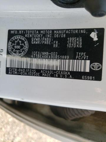 Photo 10 from auction – 2009 TOYOTA CAMRY BASE with VIN 4T1BE46K49U851889