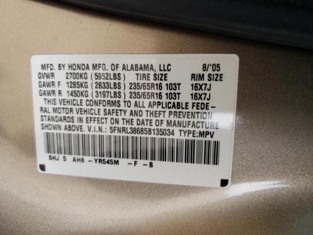 Photo 10 from auction – 2005 HONDA ODYSSEY EX with VIN 5FNRL38685B135034