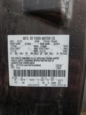 Photo 10 from auction – 2006 FORD F150 with VIN 1FTPX14516FA34542