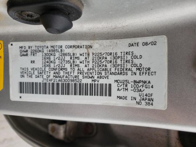 Photo 10 from auction – 2003 TOYOTA HIGHLANDER with VIN JTEHF21A630098522