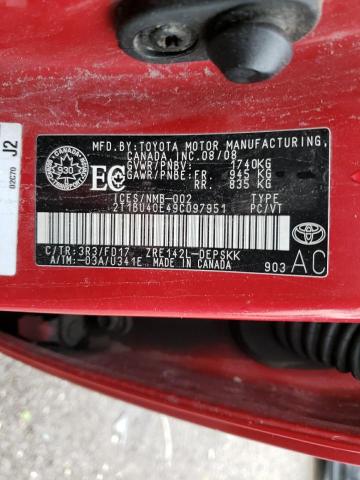 Photo 10 from auction – 2009 TOYOTA COROLLA BA with VIN 2T1BU40E49C097951