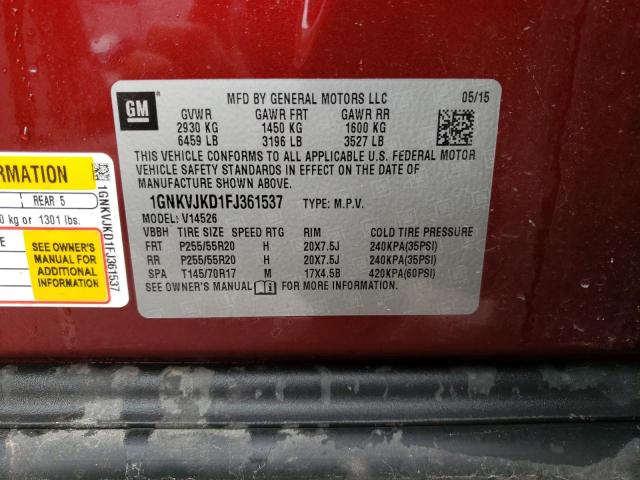 Photo 10 from auction – 2015 CHEVROLET TRAVERSE L with VIN 1GNKVJKD1FJ361537