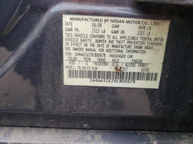 Photo 10 from auction – 2009 NISSAN MAXIMA S with VIN 1N4AA51E29C800678