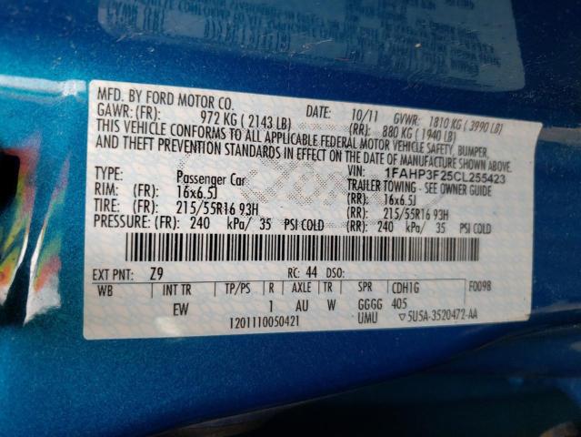Photo 10 from auction – 2012 FORD FOCUS SE with VIN 1FAHP3F25CL255423