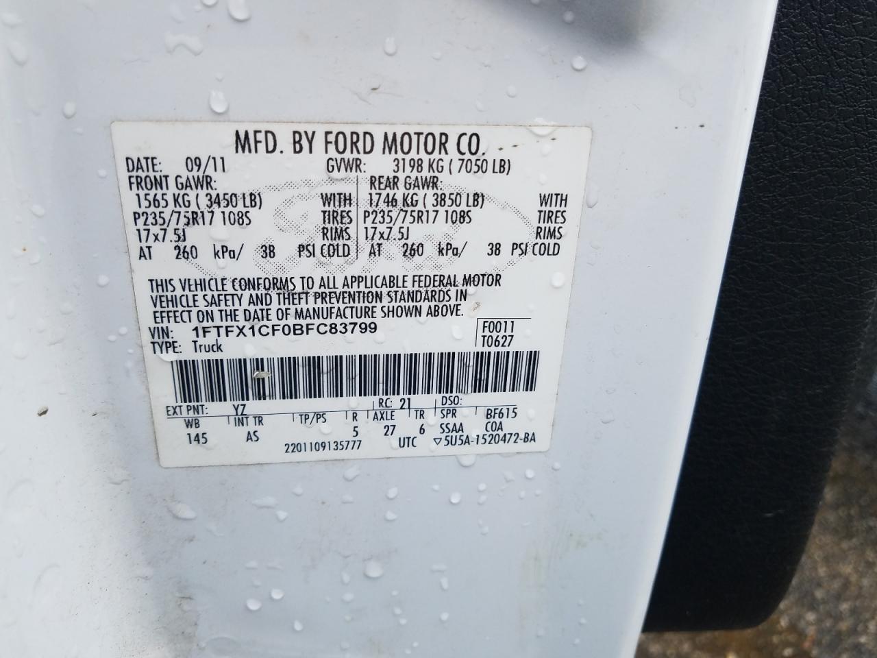 Photo 10 from auction – 2011 FORD F150 SUPER with VIN 1FTFX1CF0BFC83799