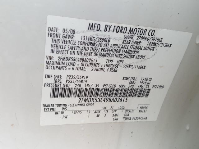Photo 10 from auction – 2009 FORD FLEX LIMIT with VIN 2FMDK53C49BA02615