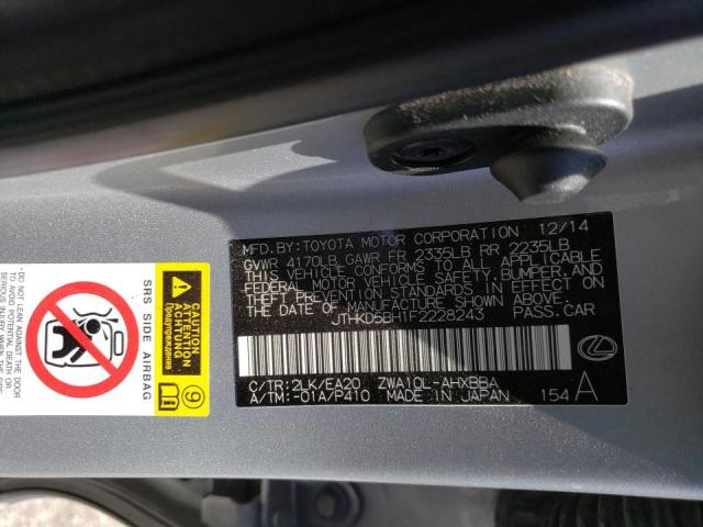 Photo 10 from auction – 2015 LEXUS CT 200 with VIN JTHKD5BH1F2228243