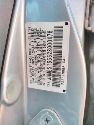 Photo 10 from auction – 2002 HONDA CIVIC LX with VIN JHMES16552S000476