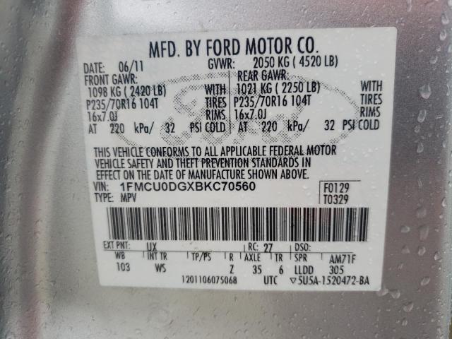 Photo 10 from auction – 2011 FORD ESCAPE XLT with VIN 1FMCU0DGXBKC70560