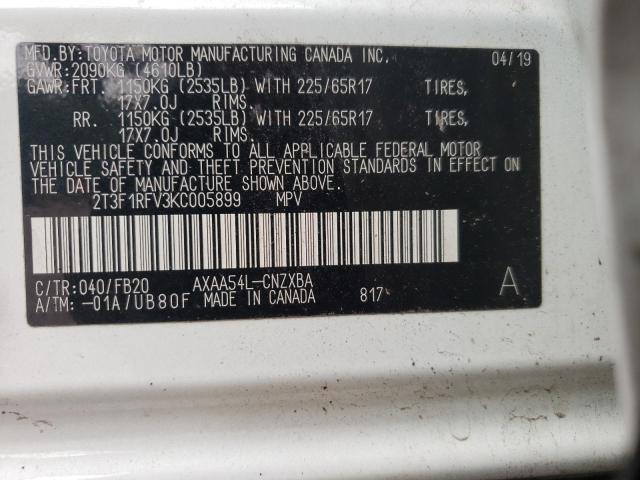 Photo 10 from auction – 2019 TOYOTA RAV4 LE with VIN 2T3F1RFV3KC005899
