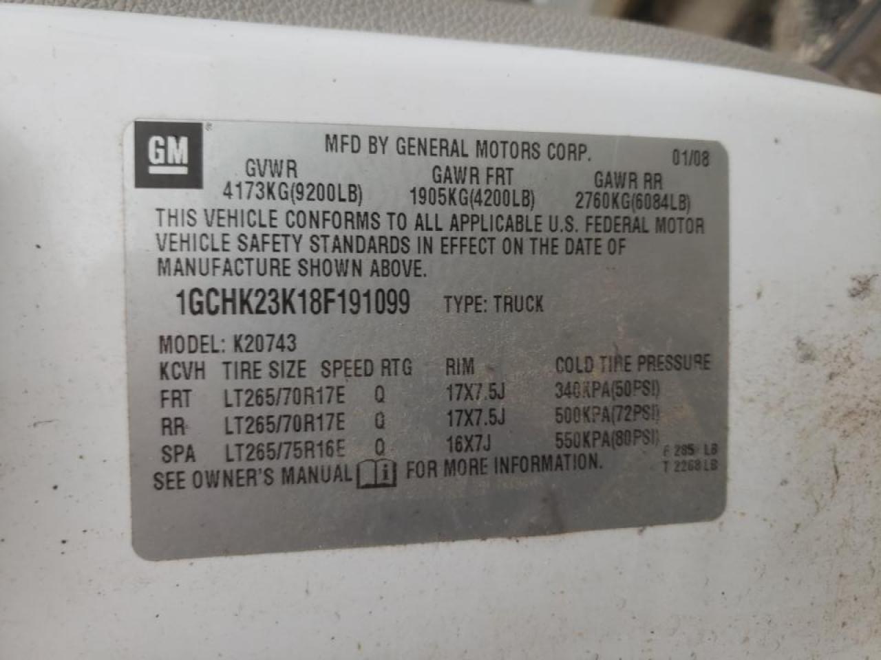Photo 10 from auction – 2008 CHEVROLET SILVERADO with VIN 1GCHK23K18F191099