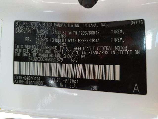 Photo 10 from auction – 2016 TOYOTA SIENNA with VIN 5TDZK3DC9GS731878