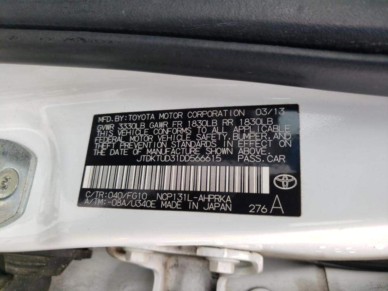 Photo 10 from auction – 2013 TOYOTA YARIS with VIN JTDKTUD31DD566615