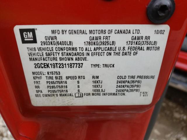 Photo 10 from auction – 2003 CHEVROLET SILVERADO with VIN 2GCEK19T231187737