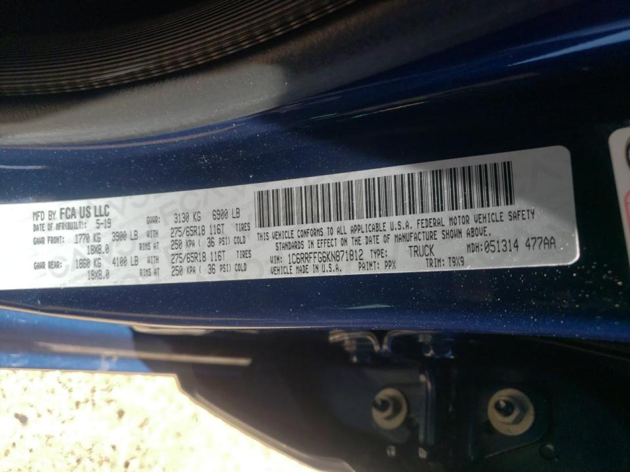 Photo 19 from auction – 2019 RAM 1500 BIG H with VIN 1C6RRFFG6KN871812