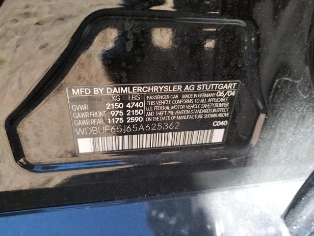 Photo 10 from auction – 2005 MERCEDES-BENZ E 320 with VIN WDBUF65J65A625362