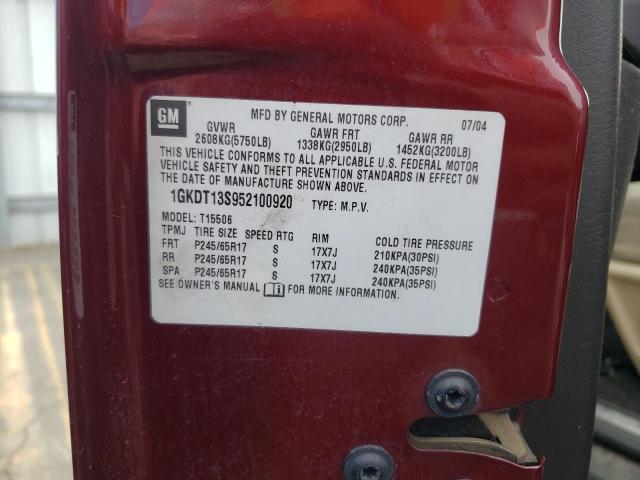 GMC ENVOY 2005 with VIN 1GKDT13S952100920 - Photo from auction