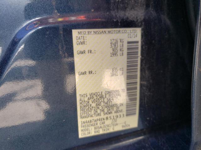 Photo 10 from auction – 2014 NISSAN SENTRA S with VIN 1N4AB7AP4EN851933