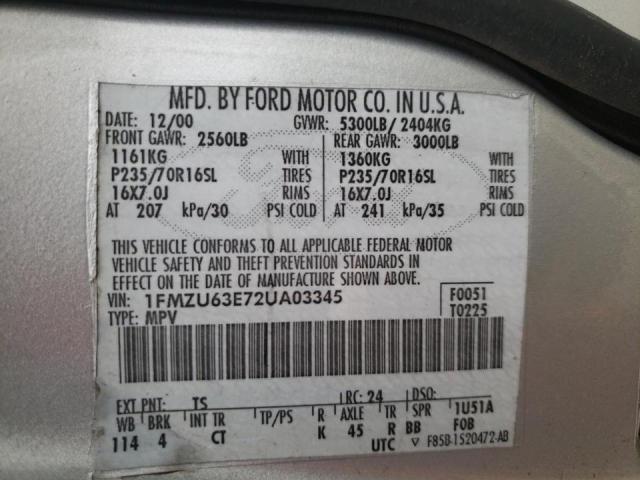 Photo 10 from auction – 2002 FORD EXPLORER X with VIN 1FMZU63E72UA03345