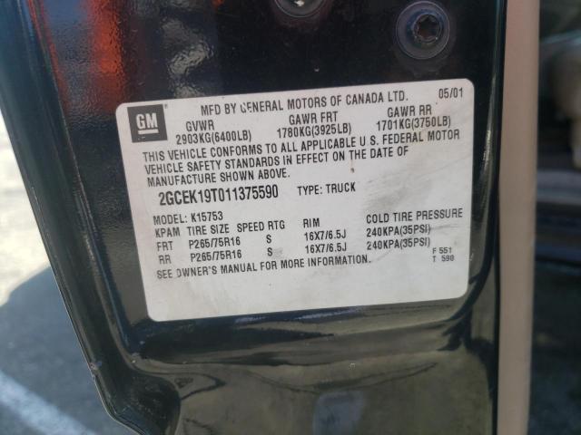 CHEVROLET SILVERADO 2001 with VIN 2GCEK19T011375590 - Photo from auction