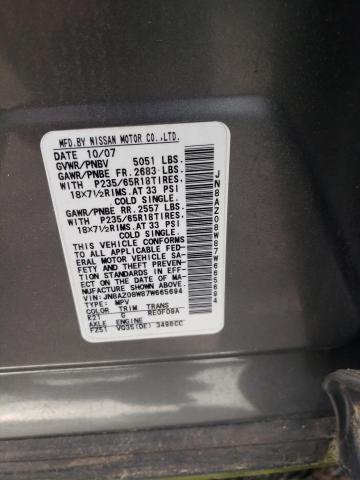 Photo 10 from auction – 2007 NISSAN MURANO SL with VIN JN8AZ08W87W665694