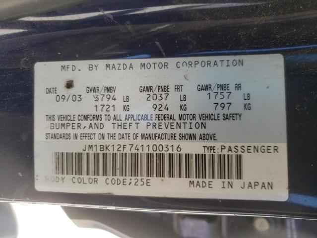 Photo 10 from auction – 2004 MAZDA 3 I with VIN JM1BK12F741100316
