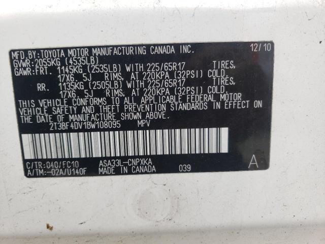Photo 10 from auction – 2011 TOYOTA RAV4 with VIN 2T3BF4DV1BW108095
