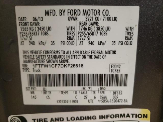 Photo 10 from auction – 2013 FORD F150 SUPER with VIN 1FTFW1CF7DKF26618