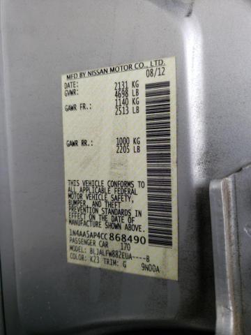 Photo 10 from auction – 2012 NISSAN MAXIMA S with VIN 1N4AA5AP4CC868490