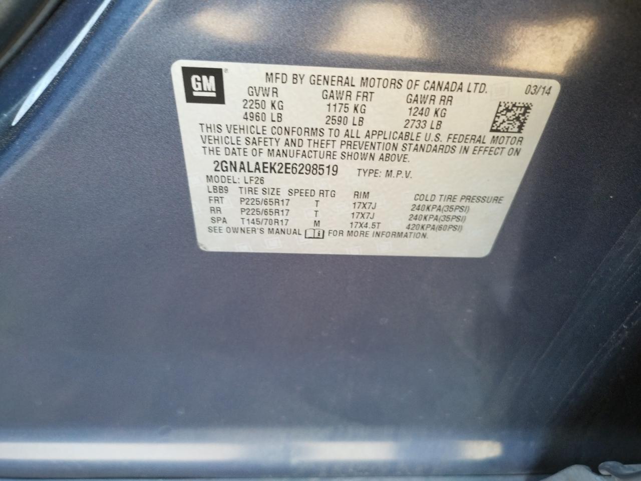 Photo 10 from auction – 2014 CHEVROLET EQUINOX LS with VIN 2GNALAEK2E6298519