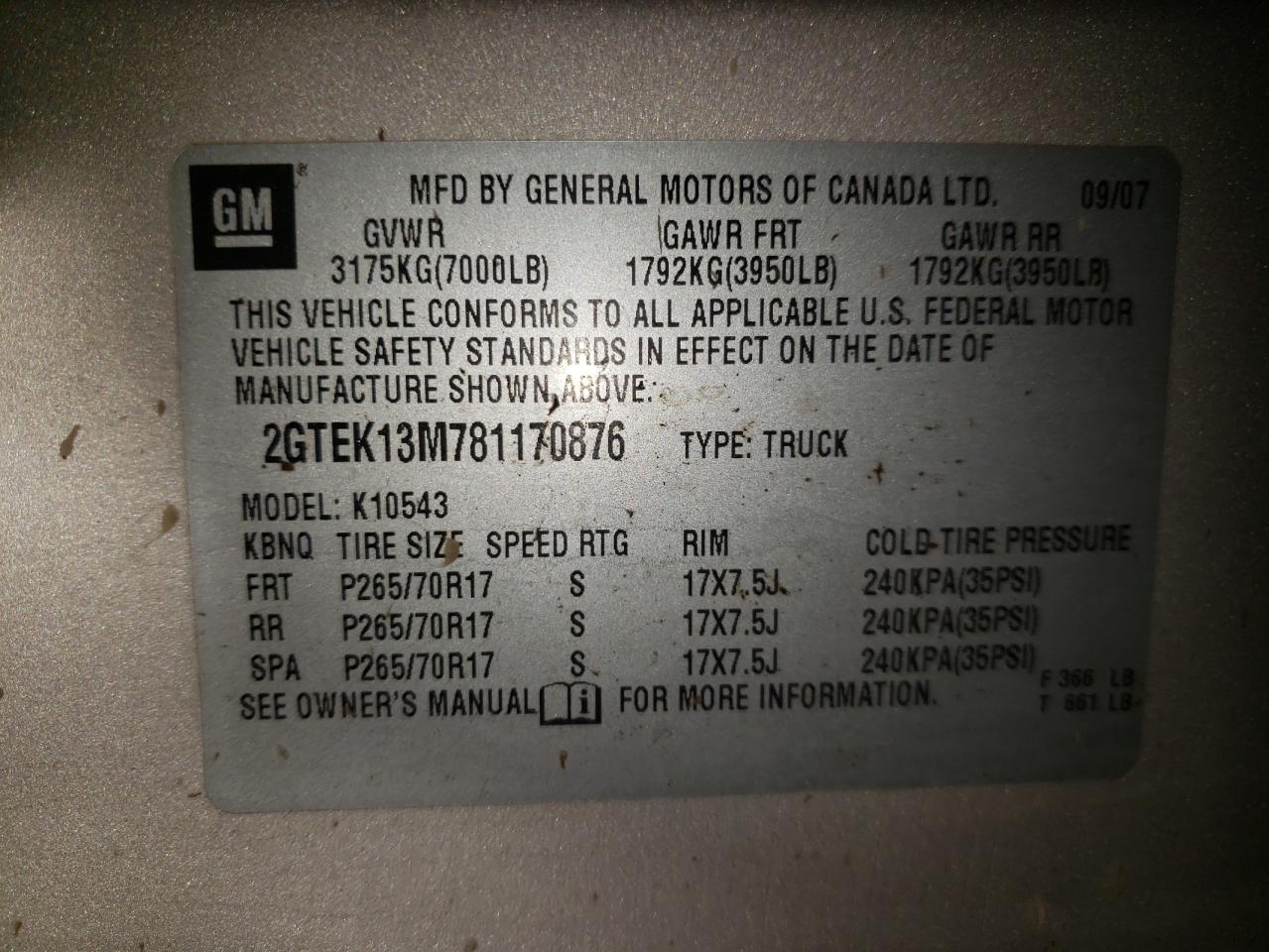 Photo 11 from auction – 2008 GMC SIERRA K15 with VIN 2GTEK13M781170876