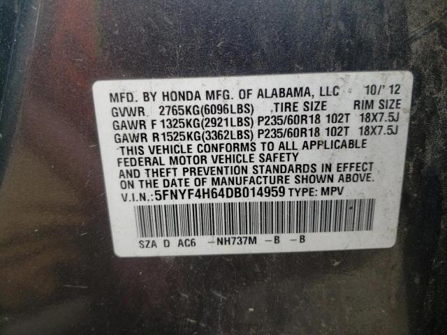 Photo 10 from auction – 2013 HONDA PILOT EXL with VIN 5FNYF4H64DB014959