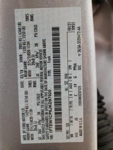 FORD F150 SUPER 2018 with VIN 1FTEW1CP6JKD97920 - Photo from auction