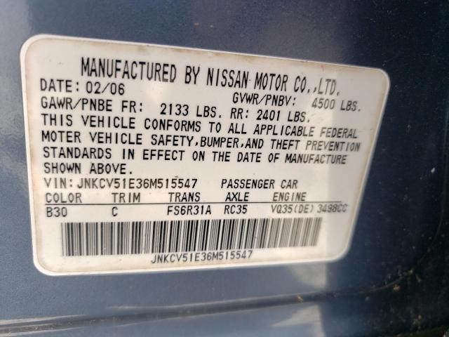 INFINITI G35 2006 with VIN JNKCV51E36M515547 - Photo from auction