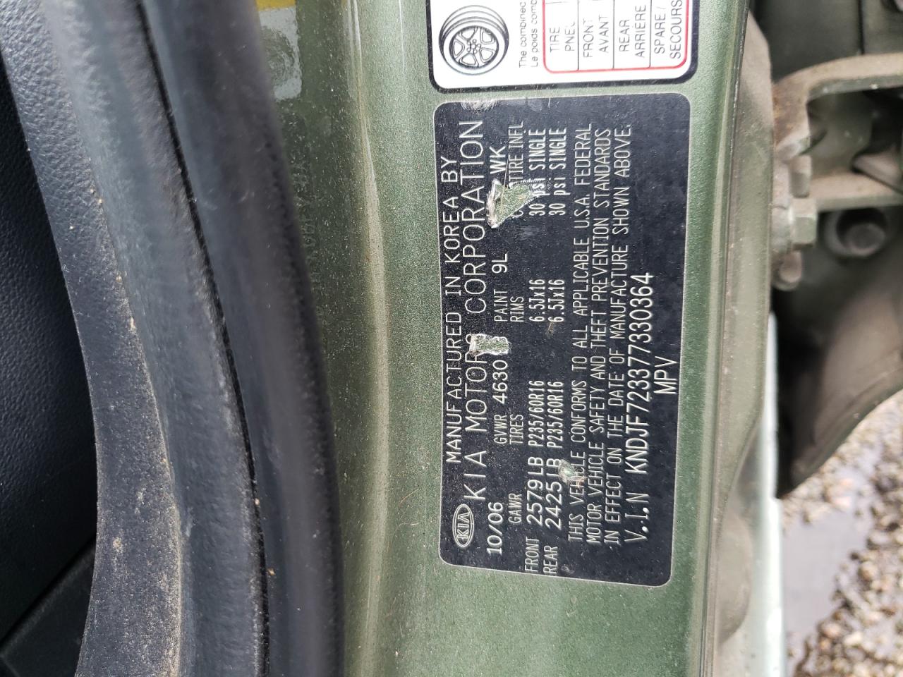 Photo 11 from auction – 2007 KIA SPORTAGE E with VIN KNDJF723377330364