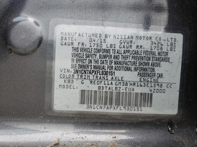 Photo 10 from auction – 2015 NISSAN VERSA S with VIN 3N1CN7APXFL930151