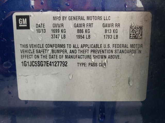 Photo 10 from auction – 2014 CHEVROLET SONIC LT with VIN 1G1JC5SG7E4127792