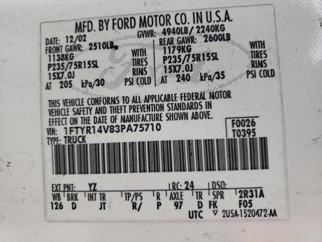 Photo 10 from auction – 2003 FORD RANGER SUP with VIN 1FTYR14V83PA75710