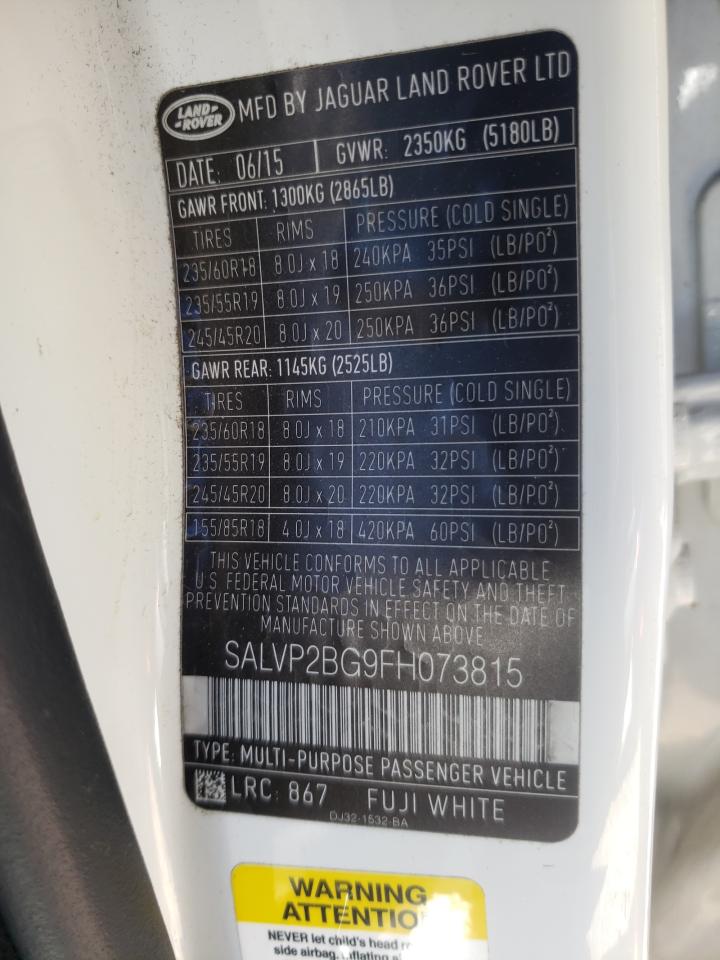 Photo 10 from auction – 2015 LAND ROVER RANGE ROVE with VIN SALVP2BG9FH073815