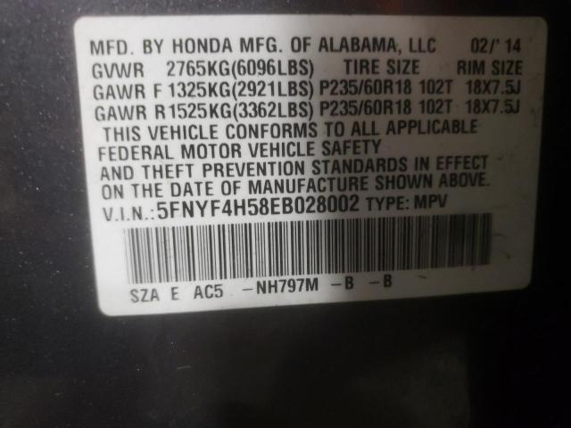 Photo 10 from auction – 2014 HONDA PILOT EXL with VIN 5FNYF4H58EB028002